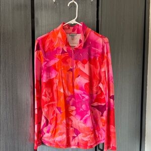 Talbots Pink and Orange Floral 3/4 zip Long Sleeve Top with side pockets